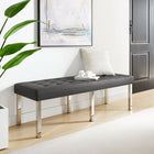 Modway - Loft Touffe Cuir végane Banc - Gris argenté-Pieds tubulaires en acier inoxydable