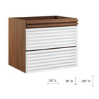Modway - Render Support mural de 24" Armoire de toilette de salle de bain (lavabo non inclus) - Noyer blanc-Calleton de montage compatible avec les cloisons sèches