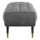 Modway - Adept 47.5" Performance Velvet Banc - Gris-Capuchons de pied en métal doré