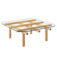 Modway - Isby 35 pouces Verre trempé Table basse - Chêne-Table basse carrée de 35 pouces