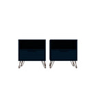Manhattan Comfort - Rockefeller Table de Nuit 1 Tiroir Style Mid-Century Modern 51 cm - Tatiana Bleu Minuit - Lot de 2-Table de chevet 2 pièces style milieu du siècle pour chambre et salon