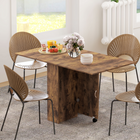 HOMCOM - Table à manger pliante à abattant avec étagères à 2 niveaux et roulettes pour 2-4 personnes - brun rustique-utilisez cette table à manger extensible de trois façons : aucun côté relevé, un seul côté relevé ou les deux côtés relevés