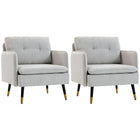 HOMCOM - Fauteuil d’appoint moderne avec large assise lounge - capitonné à boutons pour chambre à coucher - blanc crème - Paquet de 2-Livré en lot de deux chaises de salon, idéal pour créer un coin confortable 
