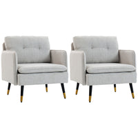 HOMCOM - Fauteuil d’appoint moderne avec large assise lounge - capitonné à boutons pour chambre à coucher - blanc crème - Paquet de 2-Livré en lot de deux chaises de salon, idéal pour créer un coin confortable 
