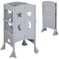 Qaba - Marchepied pliable pour enfant avec poignées, rail de sécurité et bandes antidérapantes - Gris-Un outil idéal pour aider les enfants à acquérir une certaine taille 
