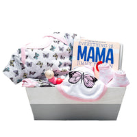 Peter & Paul’s Gifts - Petit panier cadeau pour bébé fille-Ensemble papillon : combinaison, bavoir, chaussettes
