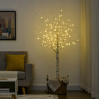 HOMCOM - Arbre de bouleau artificiel lumineux 6 pi avec 96 LED blanc chaud - blanc-Les lumières LED consomment peu d'énergie 