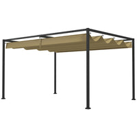 Outsunny - Pergola de patio avec auvent rétractable - 13 pi x 10 pi - kaki-Cadre en métal avec revêtement en poudre offrant une résistance supérieure et une grande stabilité 