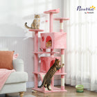 PawHut - Arbre à chat 63 po H, avec deux niches pour chat - rose-Comprend des poteaux à griffer et une rampe pour satisfaire les instincts naturels de griffade 