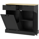 HOMCOM - armoire buffet à poubelle basculante 10 gallons avec tiroirs, panneau à rainures - noir-Le meuble à poubelle dissimulé garde l'environnement propre et sans odeurs 
