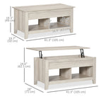 HOMCOM - Table basse relevable avec rangement caché et étagères ouvertes - chêne-Plateau de bureau ajustable pour répondre à vos différents besoins