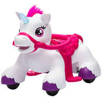 Qaba - Licorne électrique 12v pour enfants - cheval électrique à monter avec jouet carotte - blanc-Batterie puissante de 12V avec deux moteurs offrant 50 minutes de jeu 
