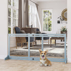 PawHut - Barrière pour animaux autoportante avec longueur réglable de 41 po à 72 po - gris-bleu-Construction fiable en bois de pin et fil d'acier 
