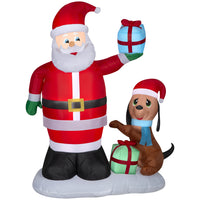 GEMMY - Père Noël gonflable et chiot avec boîte cadeau - 183 cm-S'illumine grâce à une ampoule LED économe en énergie