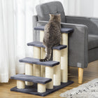 PawHut - Escalier pour animaux 4 niveaux 4 marches griffoir pour chat mobilier à griffer gris foncé-Les poteaux à griffer sont enveloppés de cordes en sisal, résistants à l'usure et durables 