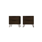 Manhattan Comfort - Rockefeller Table de Nuit 2 Tiroirs Style Mid-Century Modern 51 cm - Marron - Lot de 2-Table de chevet 2 pièces style milieu du siècle pour chambre et salon