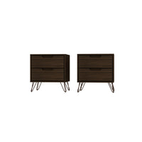 Manhattan Comfort - Rockefeller Table de Nuit 2 Tiroirs Style Mid-Century Modern 51 cm - Marron - Lot de 2-Table de chevet 2 pièces style milieu du siècle pour chambre et salon