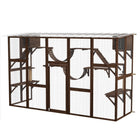 PawHut - Grand enclos extérieur pour chat avec condos, plateformes et échelles pour chats - 118,1 po L x 37,4 po l x 74 po H - espresso-Les chats peuvent entrer et sortir indépendamment par la fenêtre 