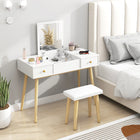 HOMCOM - Coiffeuse avec miroir rabattable et tabouret rembourré - 39,4 po L x 17,7 po l x 46,5 po H - blanc-2 tiroirs et 5 compartiments offrent un espace suffisant pour ranger les cosmétiques et les bijoux 