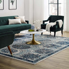 Modway - Entourage Treillis marocain floraux vieillis Kensie Tapis de comédie 8 pi l x 10 pi L - Ivoire et bleu-Tissage serré à poil bas