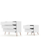 Manhattan Comfort - Rockefeller commode et table de chevet style milieu du siècle moderne - blanc - ensemble de 2-Option pour accueillir un meuble TV jusqu'à 32", avec une capacité de 5 kg par étagère