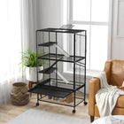 PawHut - Cage à furets à 4 niveaux sur roulettes, cage pour petits animaux avec étagère - noir-Trois portes pour un accès facile afin de nourrir et caresser l'animal 