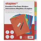 Staples - Intercalaires effaçables à sec - 8 onglets - Couleurs variées-ensembles de séparateurs en papier aux couleurs vives