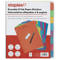Staples - Intercalaires effaçables à sec - 8 onglets - Couleurs variées-ensembles de séparateurs en papier aux couleurs vives