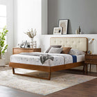 Modway - Bridgette Bois Lit à plateforme jumelle avec cadre angulaire, Noyer beige-Construction en bois, MDF et placage