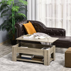 HOMCOM - Table basse relevable avec compartiment de rangement caché et étagère - gris-Plateau spacieux et relevable créant une zone de travail confortable