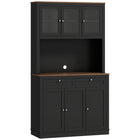 HOMCOM - Armoire de garde-manger 71 po avec espace pour micro-ondes et vaisselier de cuisine haut - noir-Huit compartiments et deux tiroirs maximisent les options de rangement dans la cuisine 
