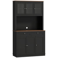 HOMCOM - Armoire de garde-manger 71 po avec espace pour micro-ondes et vaisselier de cuisine haut - noir-Huit compartiments et deux tiroirs maximisent les options de rangement dans la cuisine 