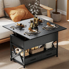 HOMCOM - Table basse relevable avec compartiments cachés - noir-Combine un espace de rangement caché, des étagères ouvertes et deux tiroirs pour l'organisation