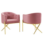 Modway - Savour Performance Velvet Fauteuil à manger d’accent Ensemble de 2 - Rose poussiéreuse-Fauteuil à manger à touffes