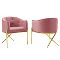 Modway - Savour Performance Velvet Fauteuil à manger d’accent Ensemble de 2 - Rose poussiéreuse-Fauteuil à manger à touffes