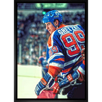 Wayne Gretzky Edmonton Oilers Jumping Over Bench sur toile - Toile encadree - 22" x 31"-Impression sur toile de qualité supérieure avec bordures enveloppées