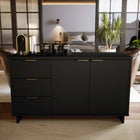 Manhattan Comfort - Buffet moderne Granville 140 cm - Noir-Comprend 3 tiroirs à extension totale avec tiroir supérieur doté de lignes nervurées verticales texturées en bois massif et 3 étagères dissimulées