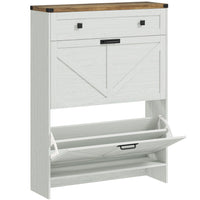 HOMCOM - Armoire à chaussures mince style ferme avec tiroirs rabattables - blanc-Deux tiroirs basculants peuvent contenir jusqu'à 12 paires de chaussures 