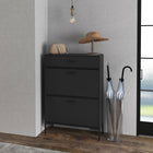 HOMCOM - Organisateur de rangement à chaussures moderne avec portes rabattables - noir-Le tiroir supérieur offre un espace de rangement supplémentaire