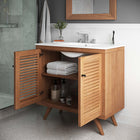 Modway - Birdie 36" Bois de teck Armoire de toilette de salle de bain (lavabo non inclus) - Naturel-Capsules de pied non marquées