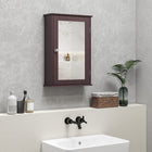 Kleankin - Armoire de salle de bain murale avec miroir et étagères - brun foncé-Design élégant avec poignées argentées qui renforcent le côté raffiné 