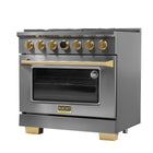 Kucht - 36 po Série KXD Cuisinière double énergie Propane - Gemstone-Les grilles robustes en fonte diffusent une chaleur intense et permettent de déplacer les ustensiles d’un foyer à l’autre sans les soulever