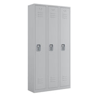 Ceha - Série RH, batterie de 3, casier 1 niveau avec aérations à persiennes, poignée encastrée - gris clair-Construction en acier de qualité commerciale avec revêtement poudre