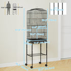 PawHut - Cage à oiseaux 62 po H avec accessoires, roulettes, support amovible, rangement - noir-Comprend trois perchoirs en bois, une balançoire et quatre gobelets en plastique pour la nourriture et l’eau 