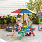Outsunny - Ensemble table de pique-nique et bancs pour enfants avec parasol amovible pour jardin - multicolore-Parasol amovible pour la protection solaire  
