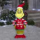 GEMMY - Grinch gonflable de Noël avec pull moche « Joyeux Grinchmas »-Comprend des piquets et des attaches