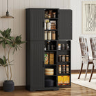 HOMCOM - Armoire de garde-manger 64 po avec étagères réglables - noir-Le style maison de campagne avec portes arquées et détails en lambris met en valeur votre décoration intérieure 