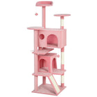 PawHut - Arbre à chat 63 po H, avec deux niches pour chat - rose-Le centre de jeu d'activités garde les chats divertis et actifs 