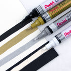 Pentel - Paint Marker, Pointe Moyenne, Couleurs Assorties Blanc, Or, Argent, Noir - Paquet de 4-Séchage rapide, conçu pour une utilisation polyvalente sur une large gamme de surfaces, y compris le métal, la pierre, le verre, le plastique, le caoutchouc et le papier.
