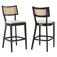 Modway - Caledonia Tabourets de bar - Noir beige - Ensemble de 2-Tabourets en rotin